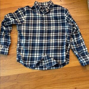 Lands' End Flannel Navy and Cream Checkered Shirt